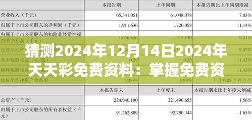 猜測2024年12月14日2024年天天彩免費(fèi)資料：掌握免費(fèi)資訊的機(jī)遇