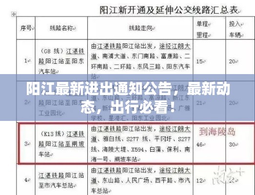 陽江最新進(jìn)出通知公告，最新動態(tài)，出行必看！
