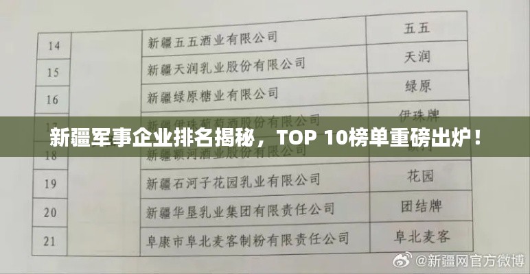 新疆軍事企業(yè)排名揭秘，TOP 10榜單重磅出爐！