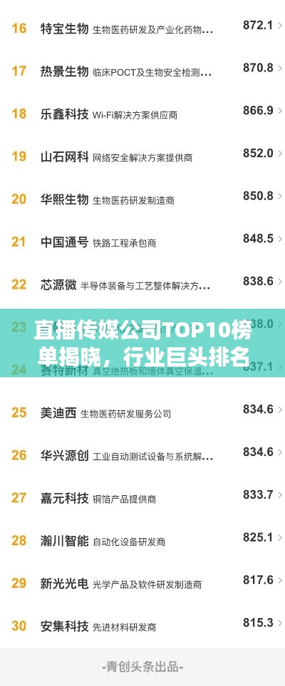 直播傳媒公司TOP10榜單揭曉，行業(yè)巨頭排名及影響力解析