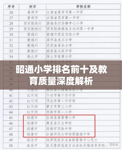 昭通小學(xué)排名前十及教育質(zhì)量深度解析