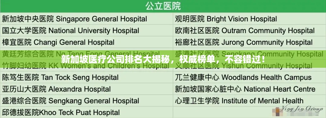 新加坡醫(yī)療公司排名大揭秘，權(quán)威榜單，不容錯過！