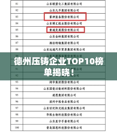 德州壓鑄企業(yè)TOP10榜單揭曉！