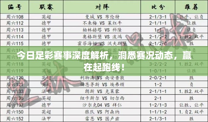 今日足彩賽事深度解析，洞悉賽況動態(tài)，贏在起跑線！