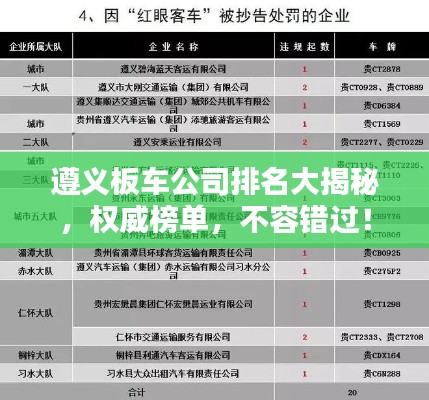 遵義板車公司排名大揭秘，權(quán)威榜單，不容錯(cuò)過！